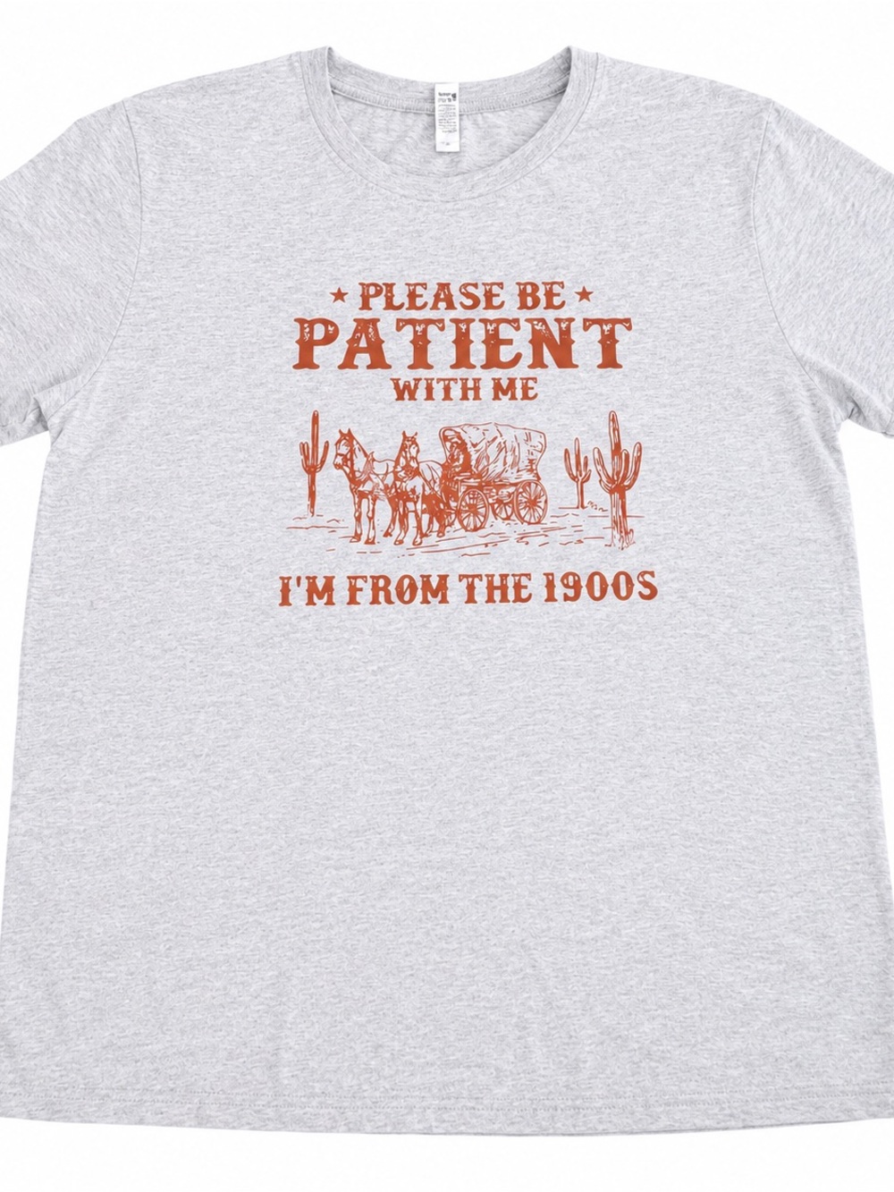 Source Unknown Light Gray Graphic Tee with Rust Western Print
